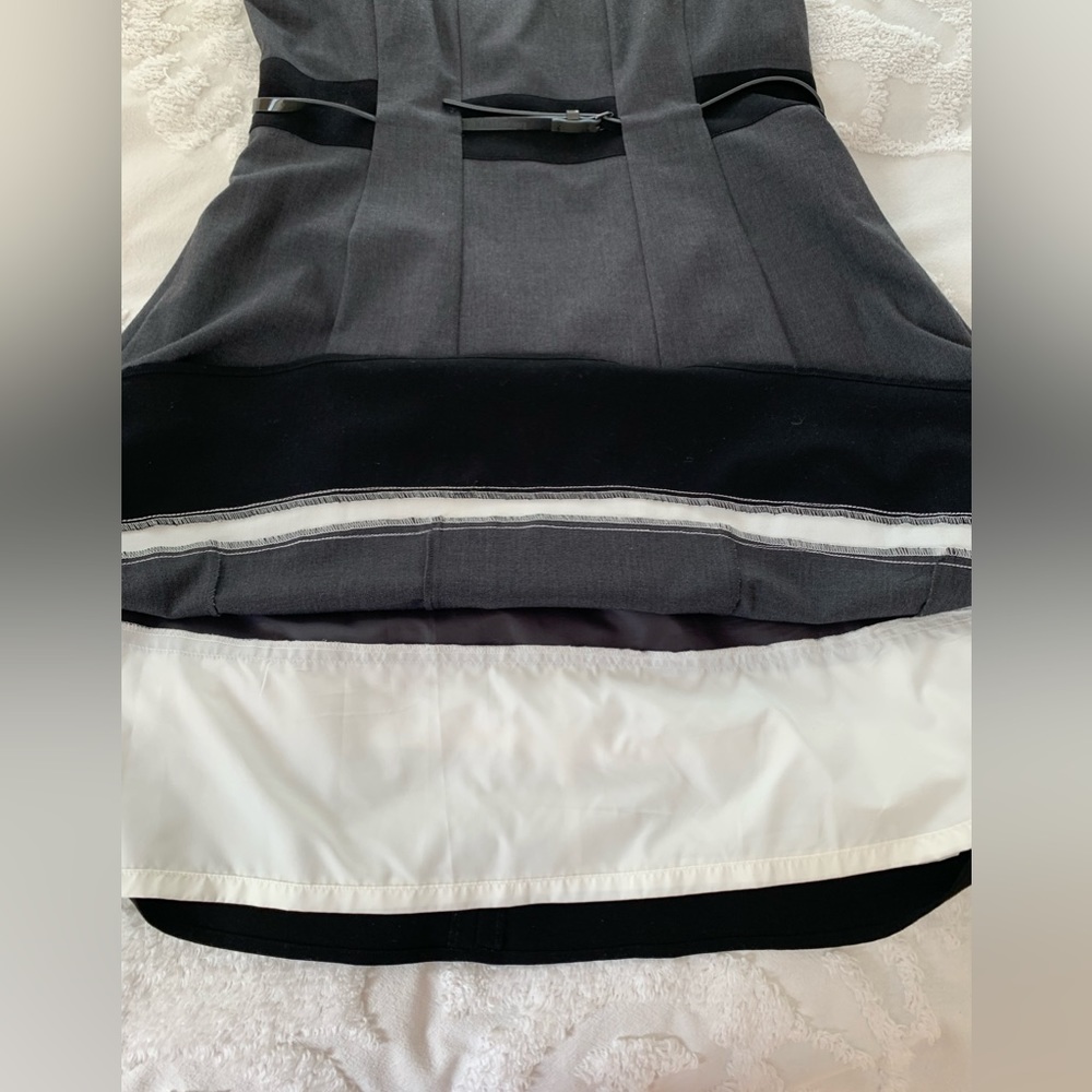 Calvin Klein Dress: Gray/Black/White Colorblock Dress Sleeveless A-Line Belt 14 - Picture 7 of 10